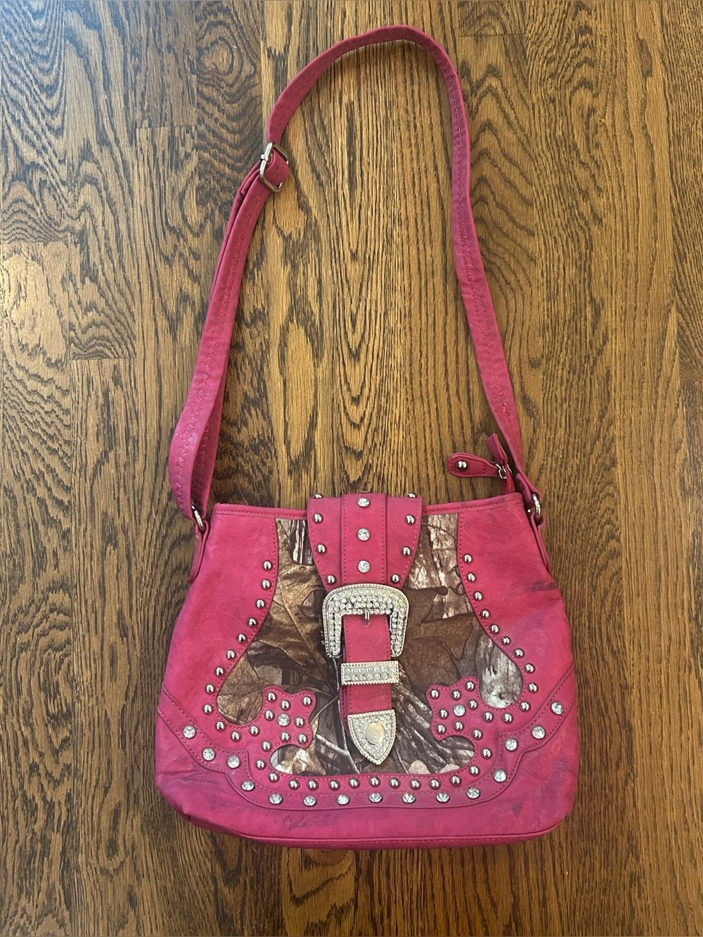 Y2K Pink Camo Rhinestone Western Crossbody Bag